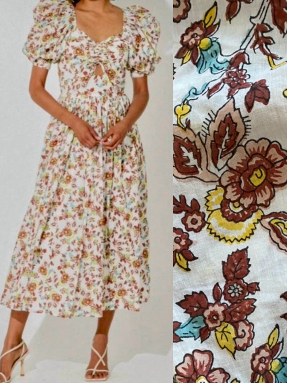 Cleobella White Floral Puff-Sleeve Midi Dress